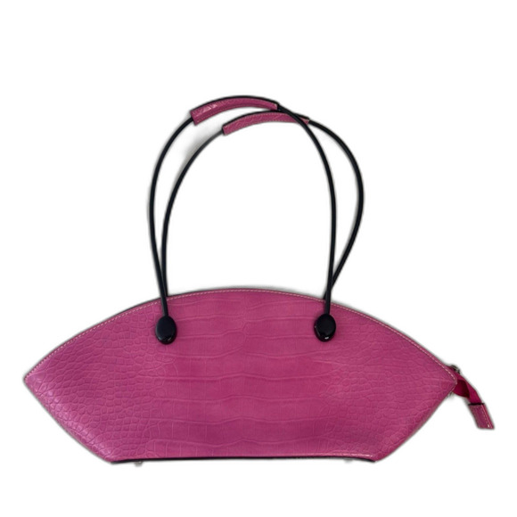Pink Faux Croc Top Handle Satchel Bag Half Circle Vinyl‎ Approx 16x6 - Picture 1 of 11